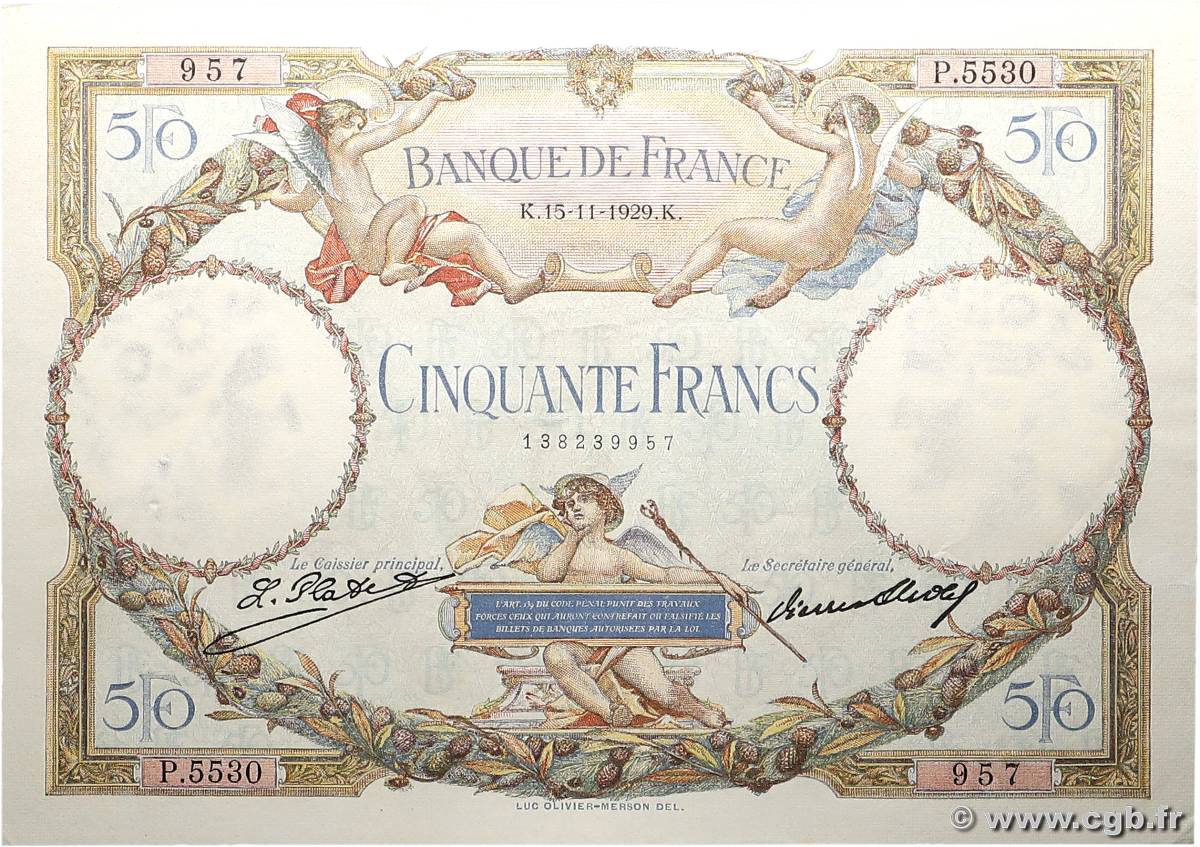 50 Francs LUC OLIVIER MERSON FRANCE  1929 F.15.03 pr.SPL
