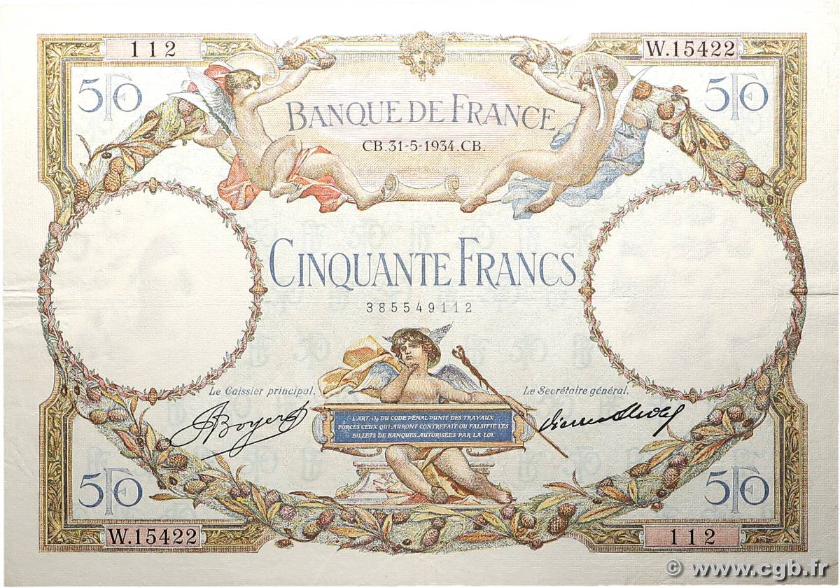 50 Francs LUC OLIVIER MERSON type modifié FRANCE  1934 F.16.05 VF