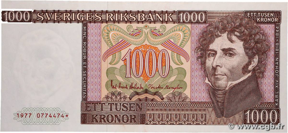 1000 Kronor Remplacement SUÈDE  1977 P.55ar SPL