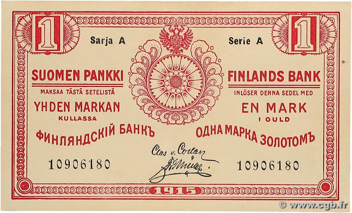 1 Markka FINLAND  1915 P.016b XF