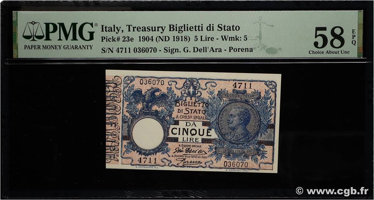 5 Lire ITALIE  1917 P.023e SPL