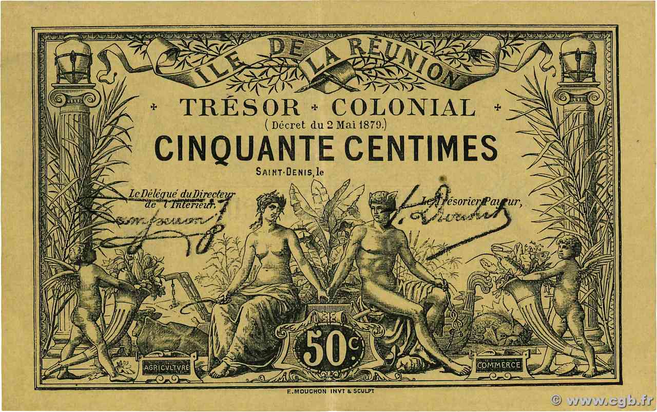 50 Centimes ÎLE DE LA RÉUNION  1879 P.08 SUP+