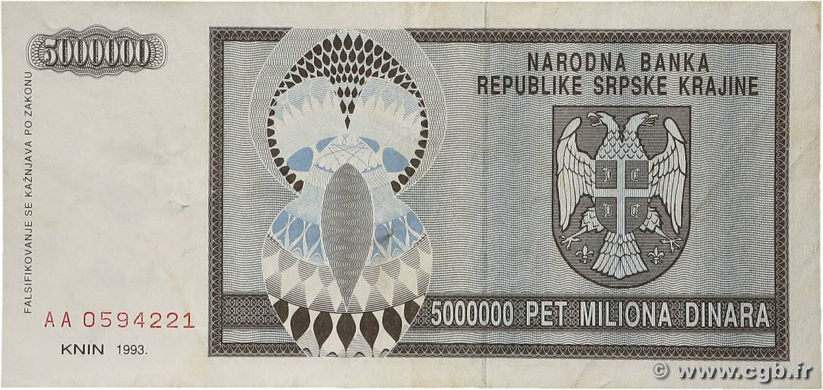 5000000 Dinara CROATIE  1993 P.R11a TTB+