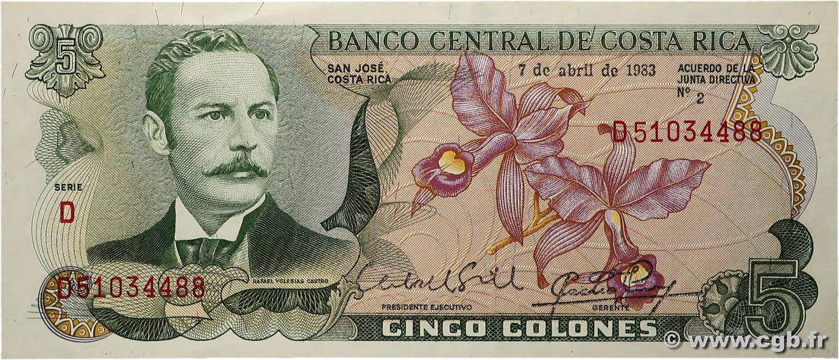 5 Colones COSTA RICA  1983 P.236d SPL