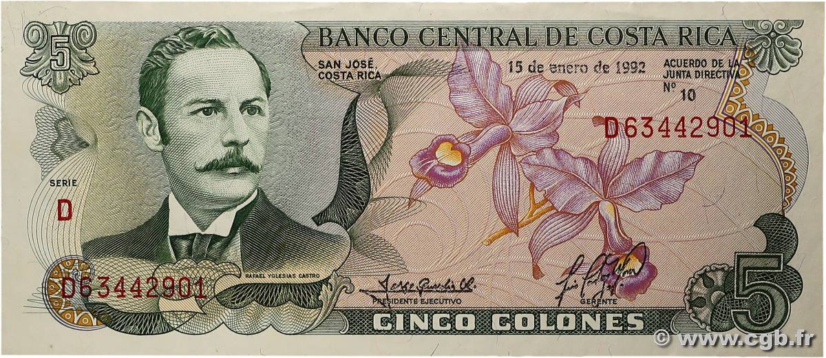 5 Colones COSTA RICA  1992 P.236e SPL
