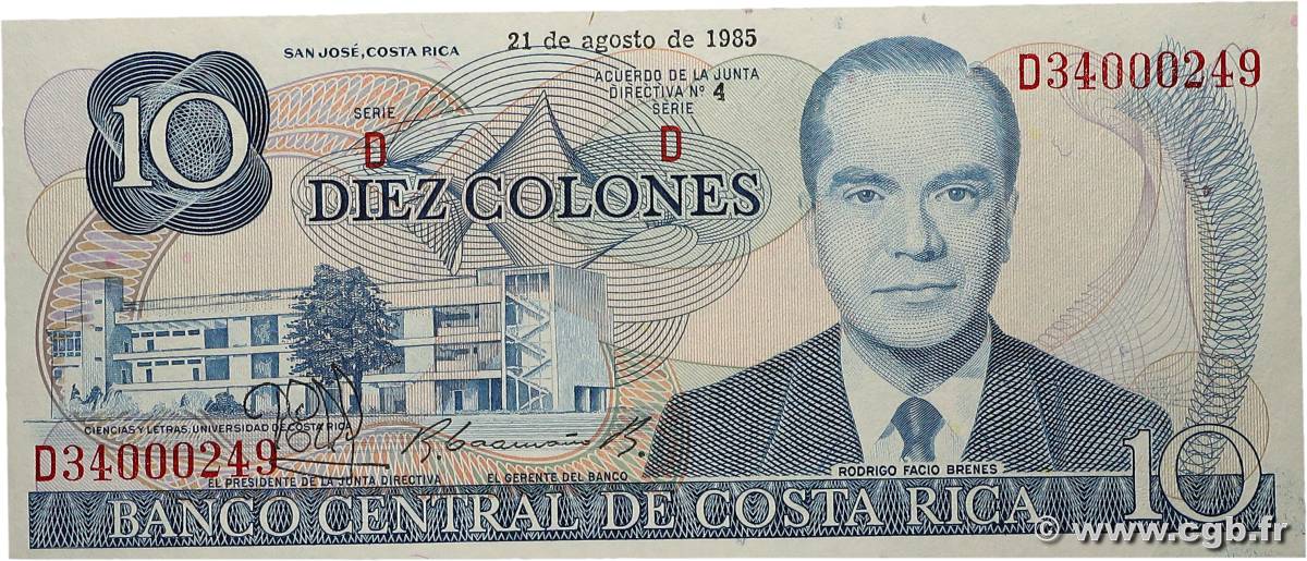 10 Colones COSTA RICA  1985 P.237b NEUF