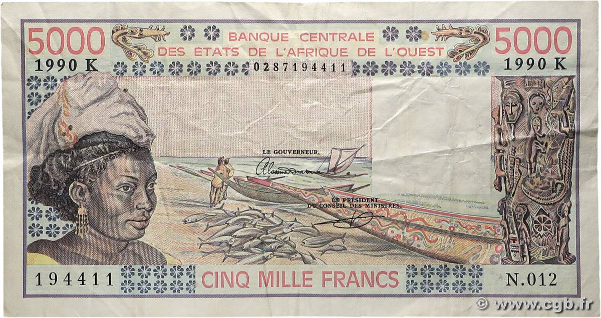5000 Francs WEST AFRICAN STATES  1990 P.708Km F