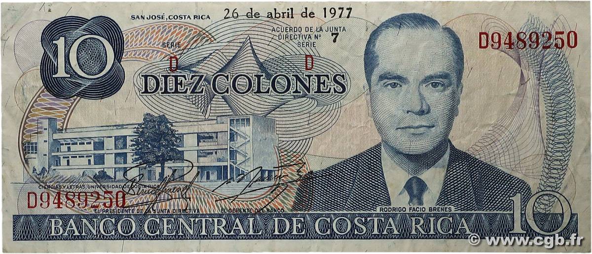 10 Colones COSTA RICA  1977 P.237b VF-