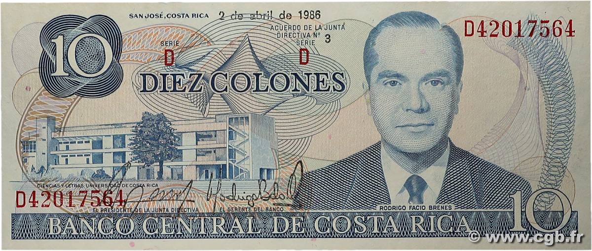 10 Colones COSTA RICA  1986 P.237b UNC-