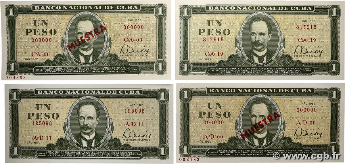 1 Peso Lot CUBA  1982 P.102bs2 et P.102b UNC