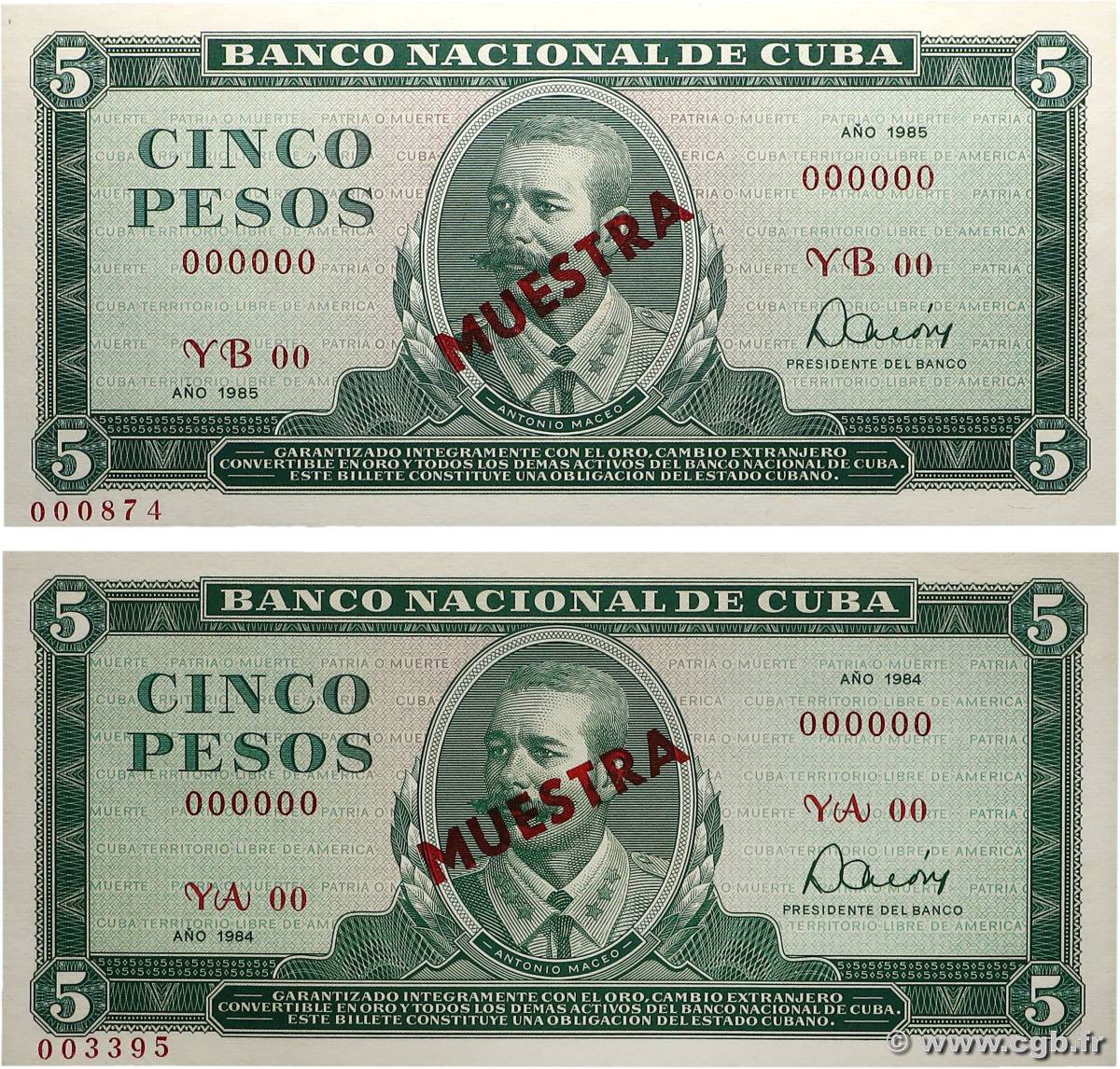 5 Pesos Lot CUBA  1984 P.103cs FDC