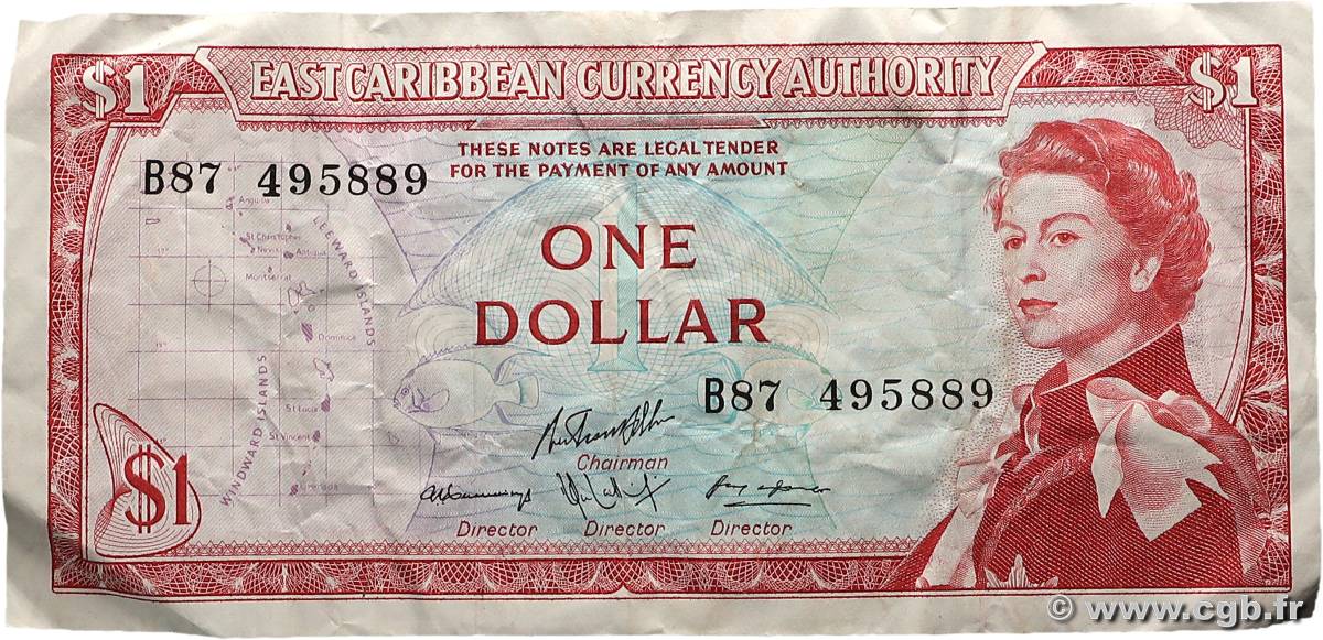 1 Dollar EAST CARIBBEAN STATES  1965 P.13f F+