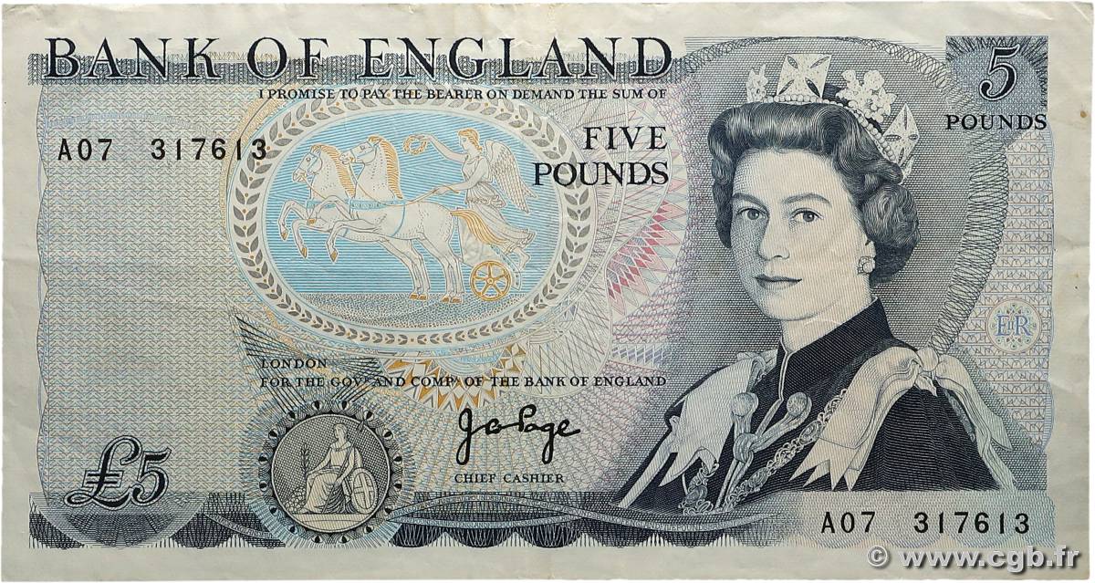 5 Pounds ENGLAND  1971 P.378a VF+