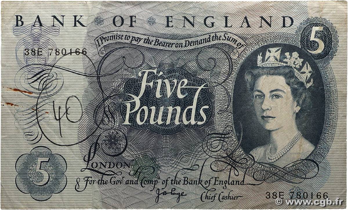 5 Pounds ANGLETERRE  1970 P.375c TB