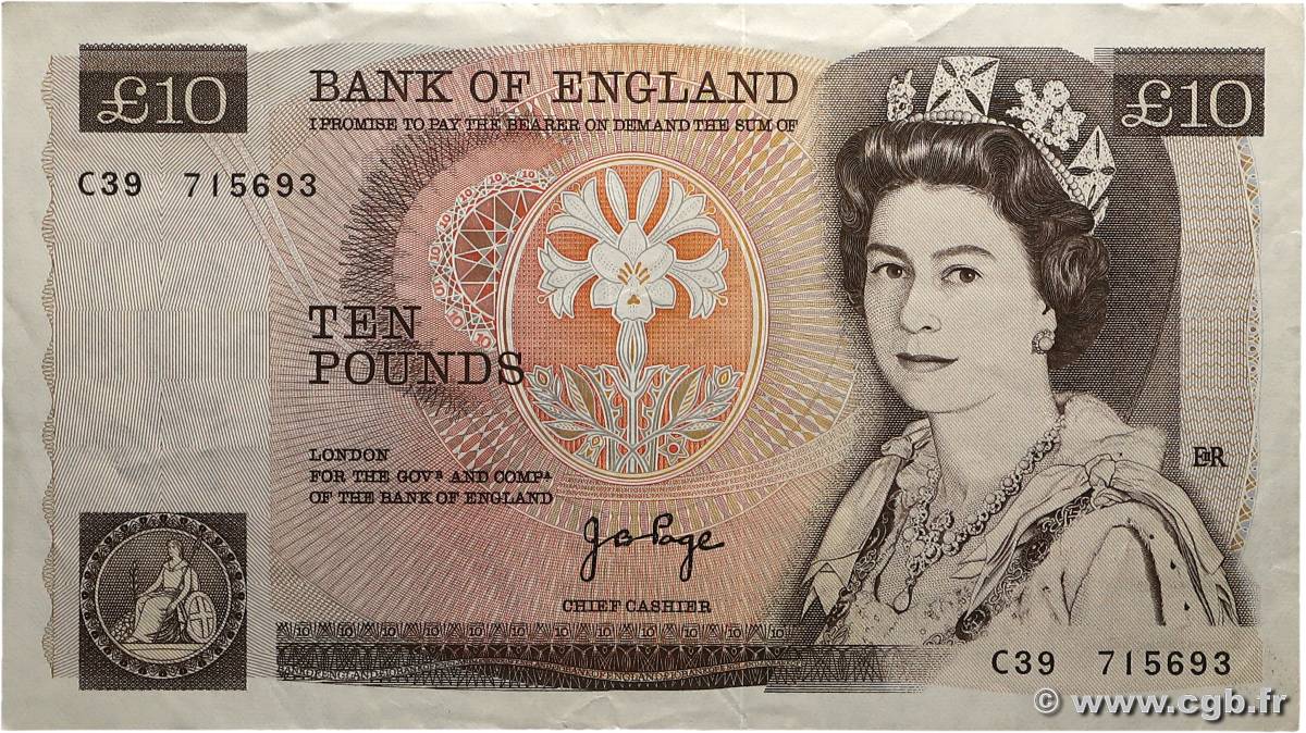 10 Pounds ENGLAND  1975 P.379a VF