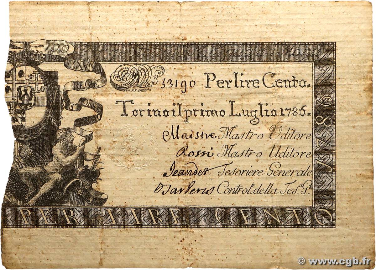 100 Lire ITALY Turin 1786 PS.122a VF+