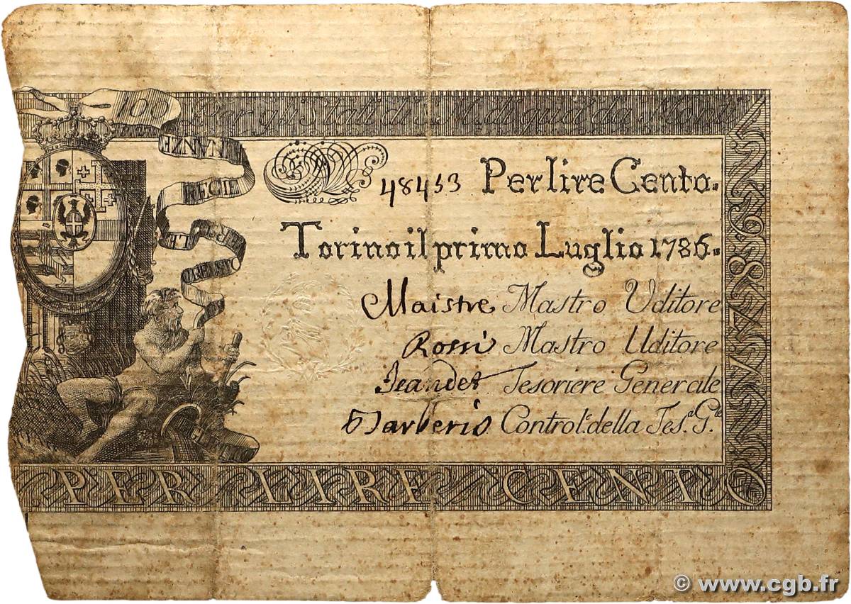 100 Lire ITALY Turin 1786 PS.122a F+