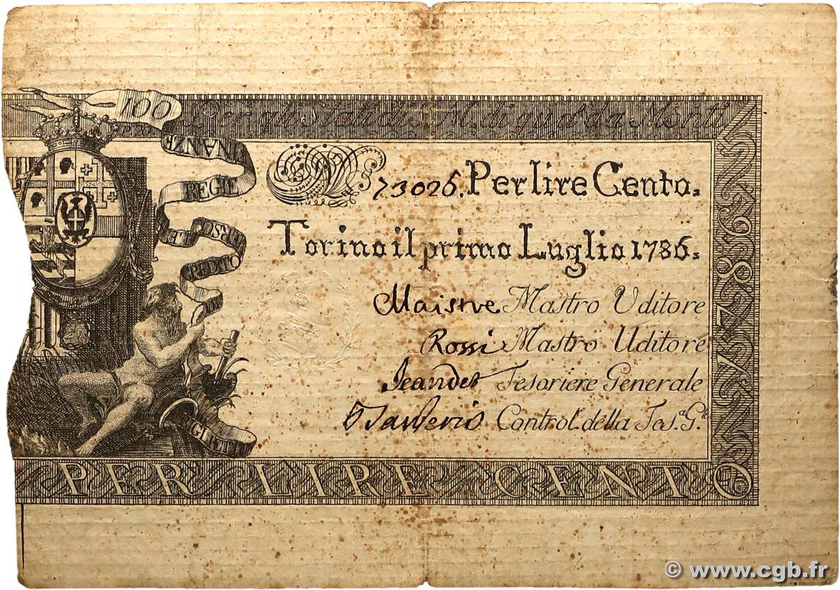 100 Lire ITALY Turin 1786 PS.122a VF+