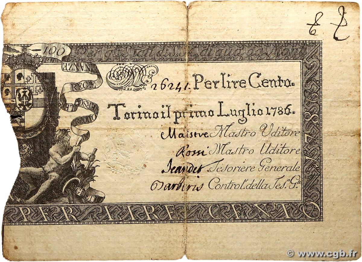 100 Lire ITALIE Turin 1786 PS.122a TB