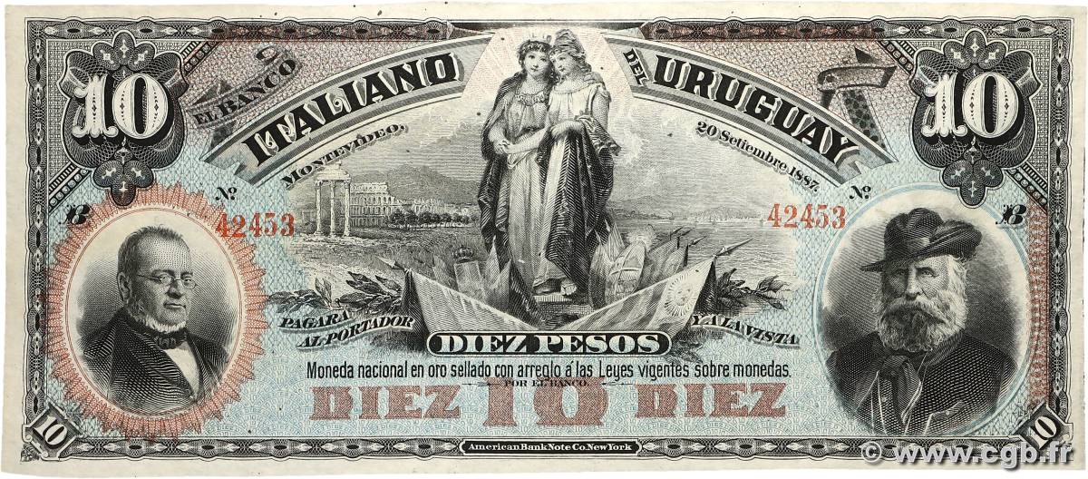 10 Pesos Non émis URUGUAY  1887 PS.212r NEUF