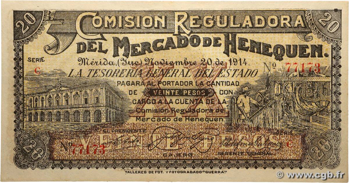 20 Pesos MEXICO Merida 1914 PS.1124a UNC-