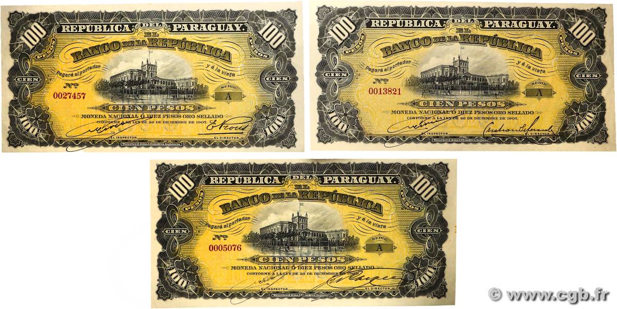 100 Pesos Lot PARAGUAY  1907 P.159 UNC-