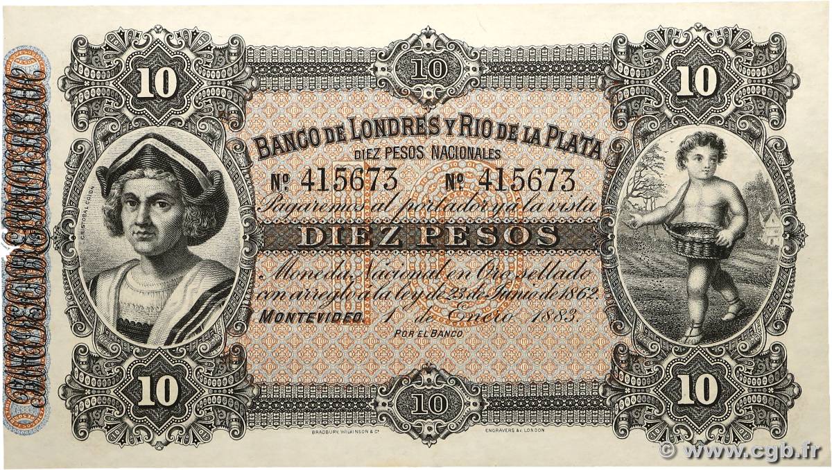 10 Pesos Non émis URUGUAY  1883 PS.242r SPL+