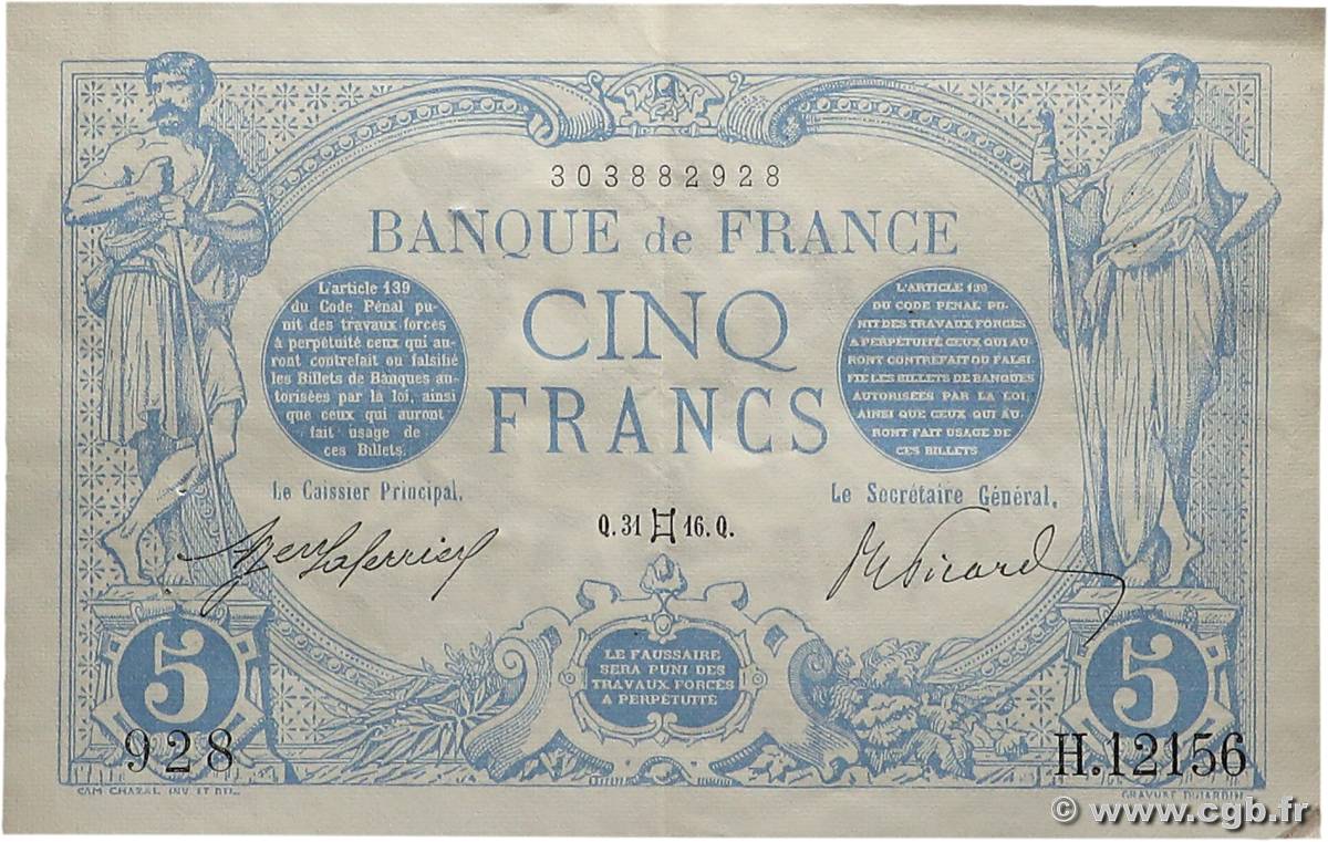 5 Francs BLEU FRANCE  1916 F.02.39 SUP