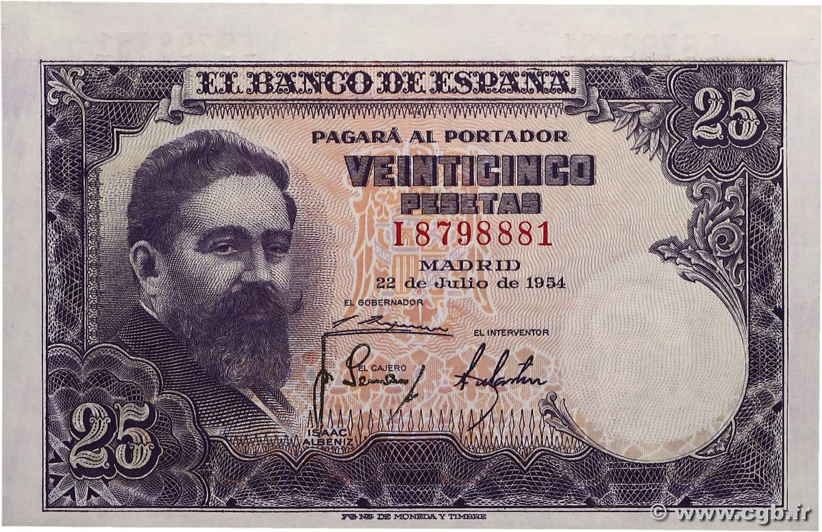 25 Pesetas Fauté ESPAÑA  1954 P.147a SC+