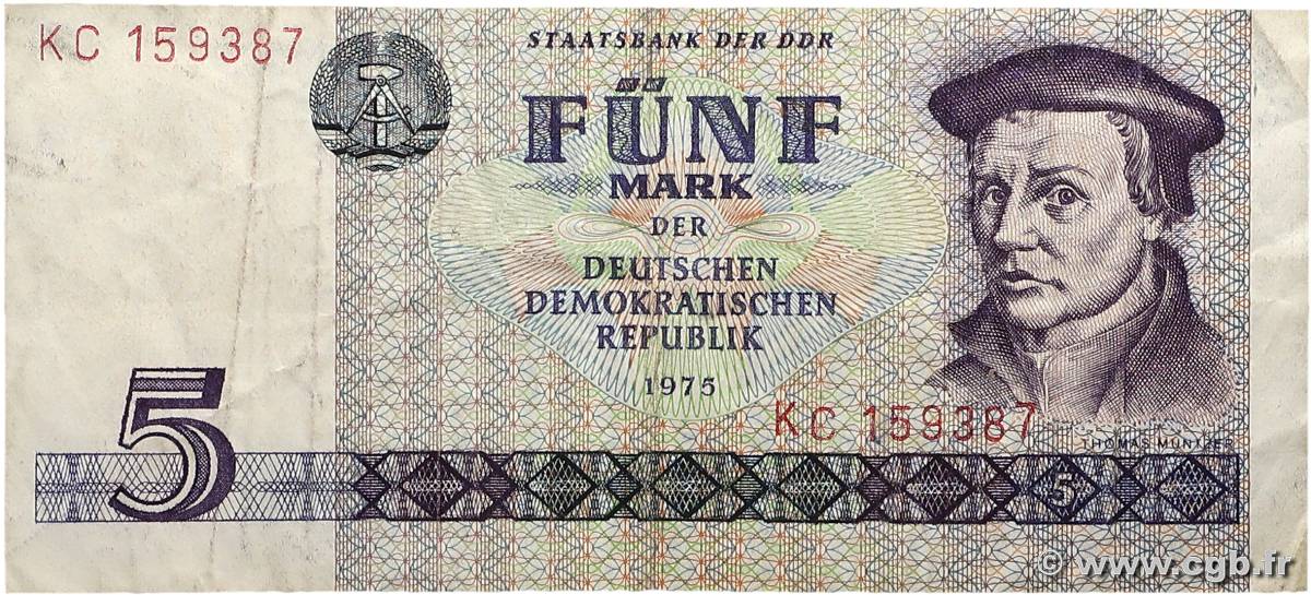 5 Mark REPUBBLICA DEMOCRATICA TEDESCA  1975 P.27b MB