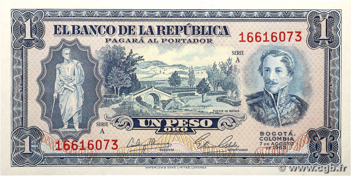 1 Peso Oro COLOMBIA  1953 P.398 SC+