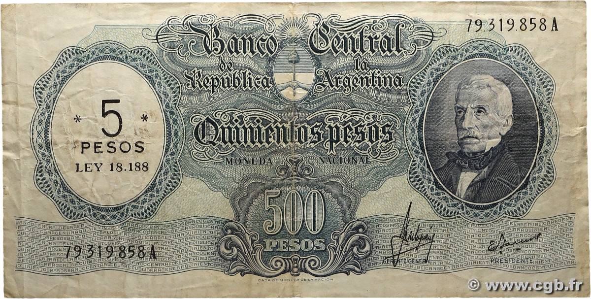 5 Pesos sur 500 Pesos ARGENTINE  1969 P.283 TB