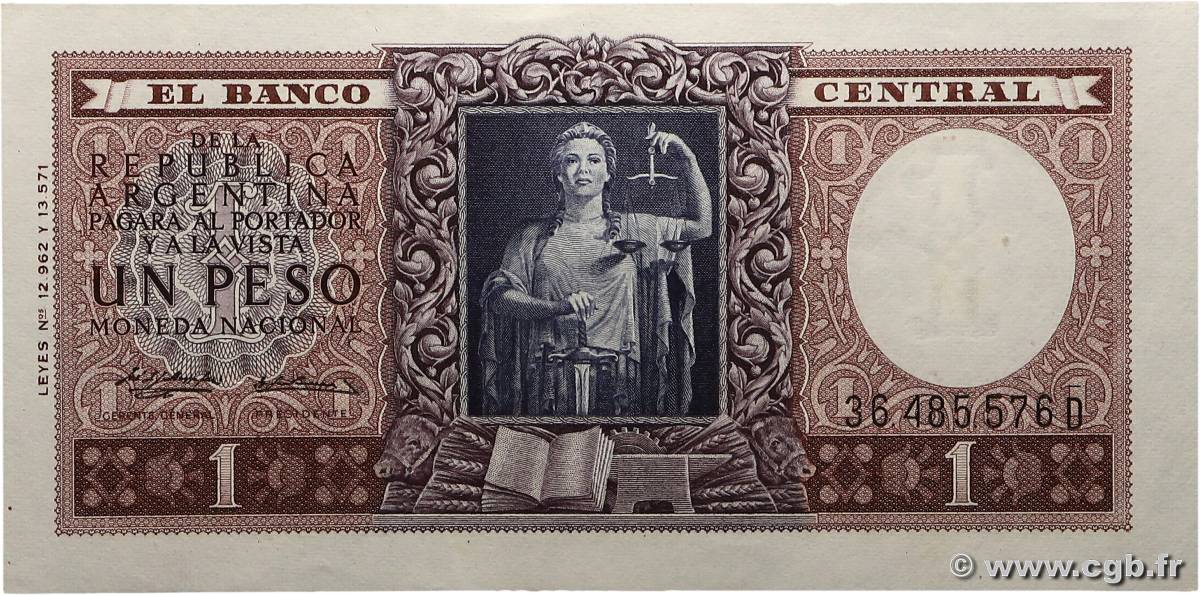 1 Peso ARGENTINA  1956 P.263b AU