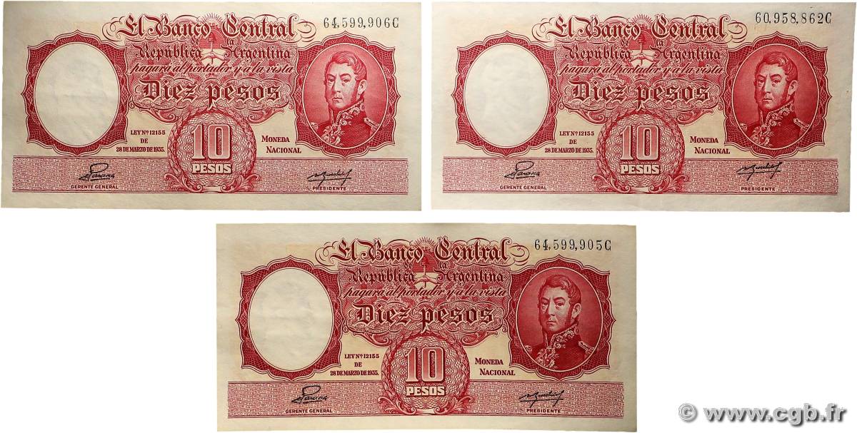 10 Pesos Lot ARGENTINA  1942 P.265b MBC+