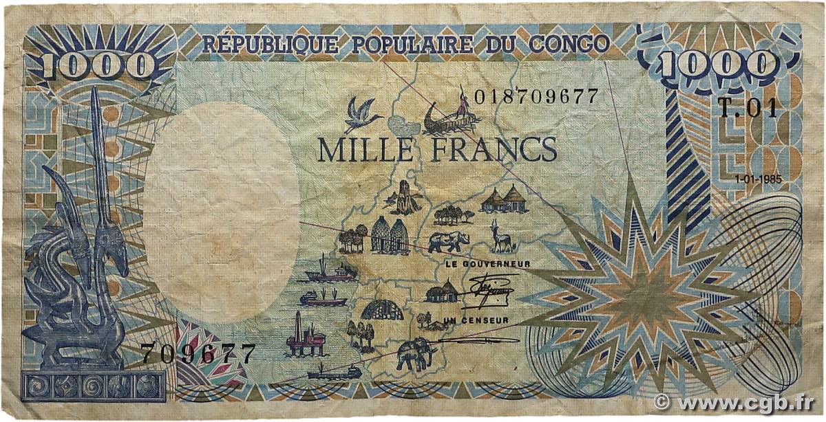 1000 Francs type 1985 CONGO  1985 A.217a B+