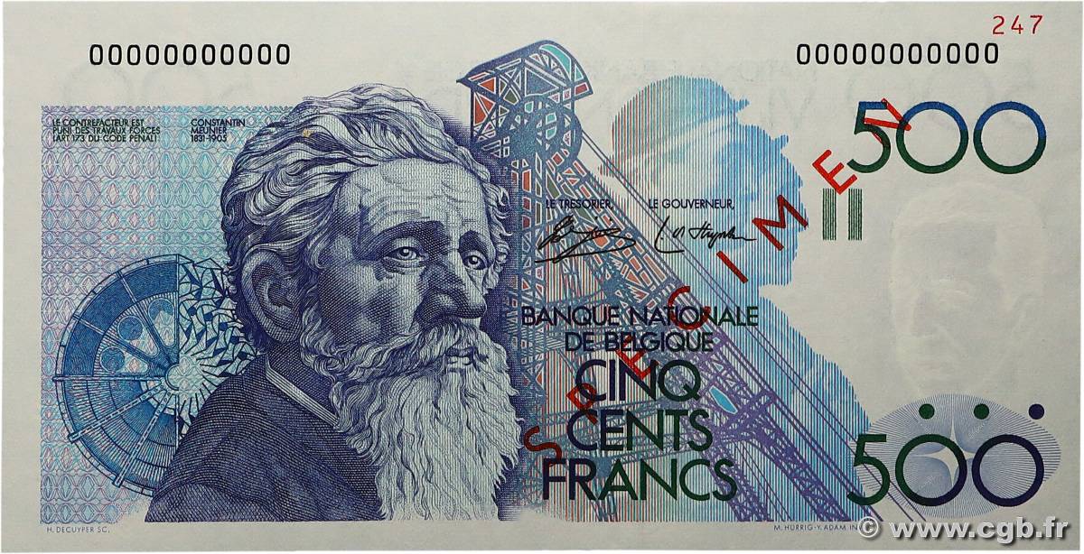 500 Francs Spécimen BELGIQUE  1980 P.141s NEUF