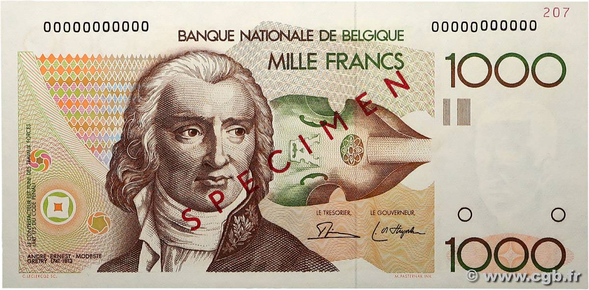 1000 Francs Spécimen BELGIO  1980 P.144s FDC