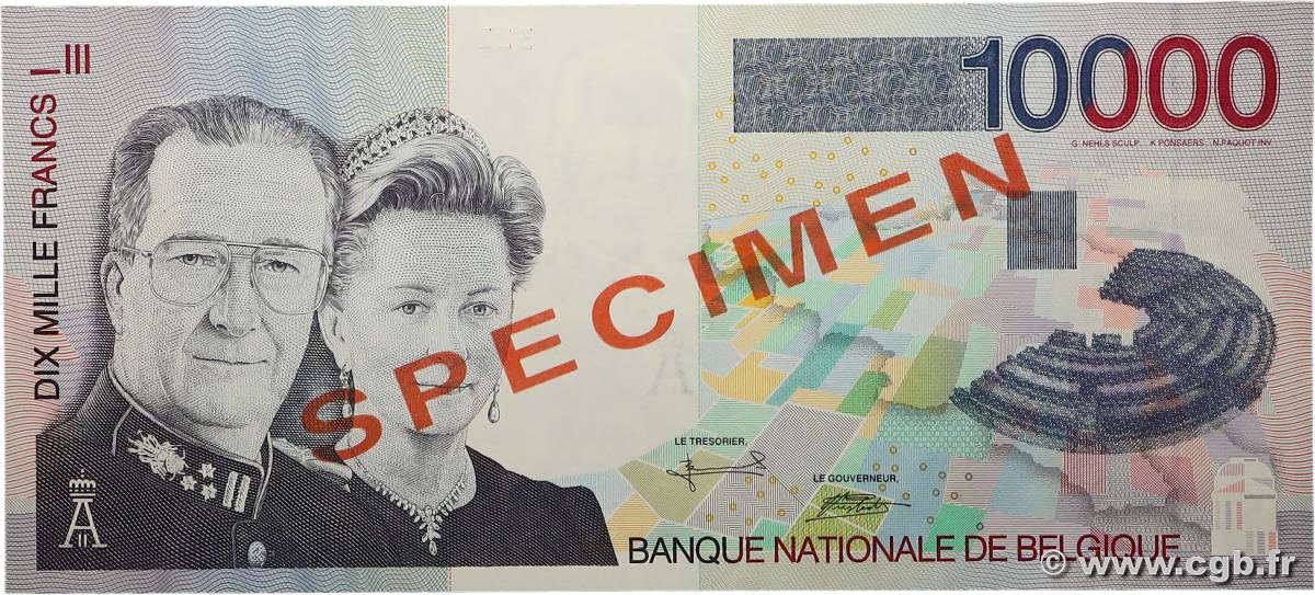 10000 Francs Spécimen BELGIQUE  1997 P.152s NEUF