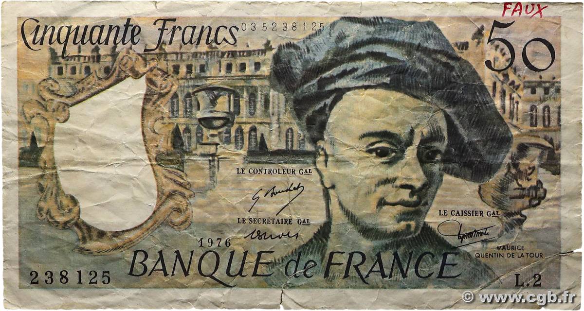 50 Francs QUENTIN DE LA TOUR Faux FRANCE  1976 F.67.01x B+