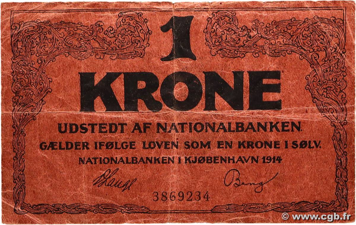 1 Kronen DENMARK  1914 P.011 F