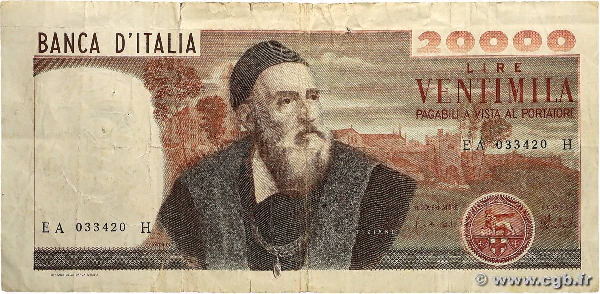 20000 Lire ITALIE  1975 P.104 B+