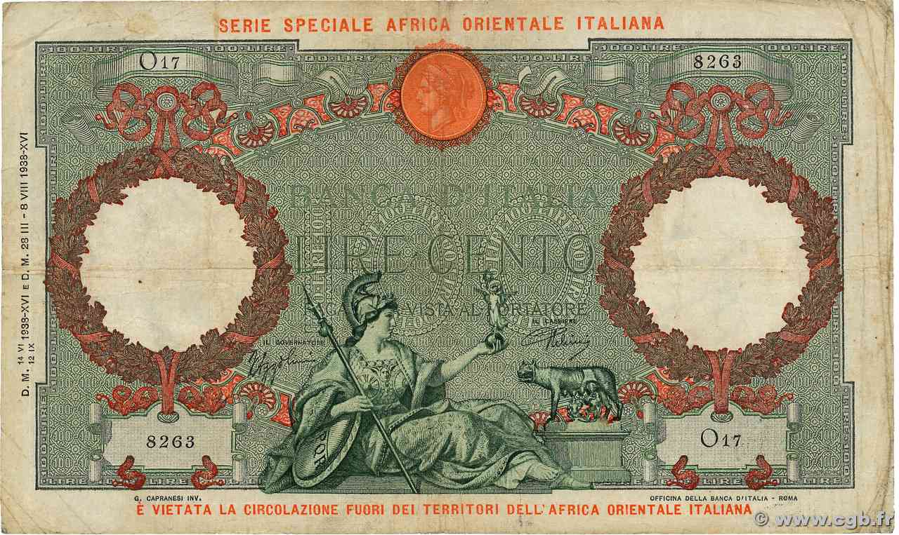 100 Lire AFRIQUE DE L EST ITALIENNE  1938 P.02a pr.TB