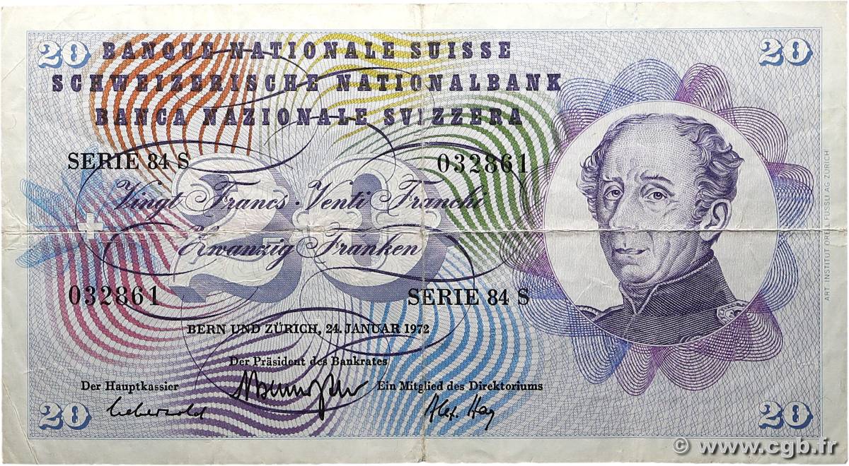 20 Francs SUISSE  1972 P.46t TB+