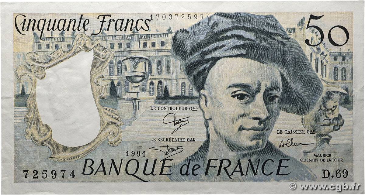 50 Francs QUENTIN DE LA TOUR FRANCE  1991 F.67.17 VF+