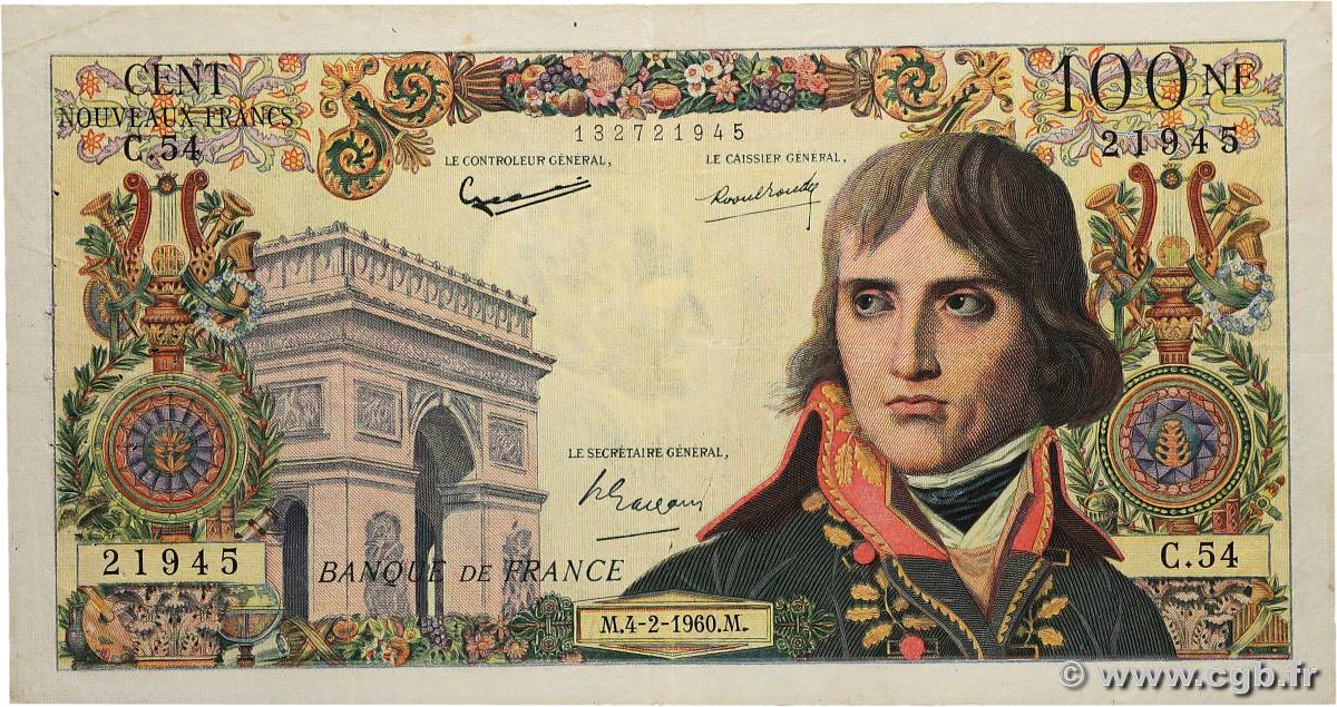 100 Nouveaux Francs BONAPARTE FRANCIA  1960 F.59.05 q.BB