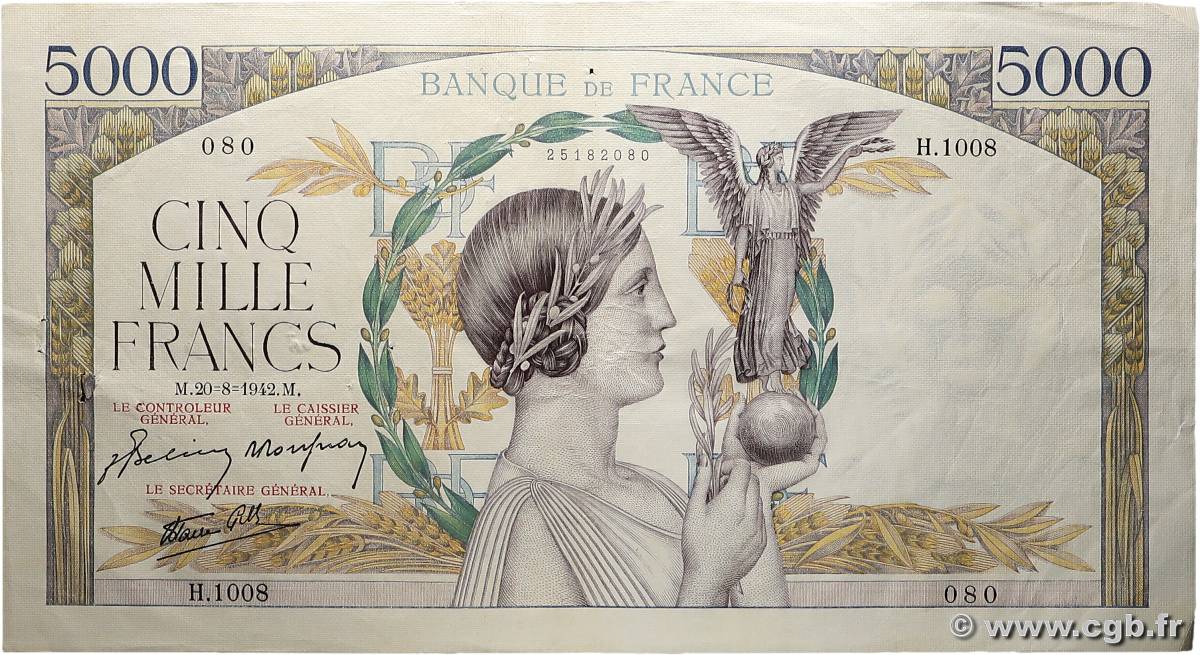 5000 Francs VICTOIRE Impression à plat FRANCE  1942 F.46.40 VF