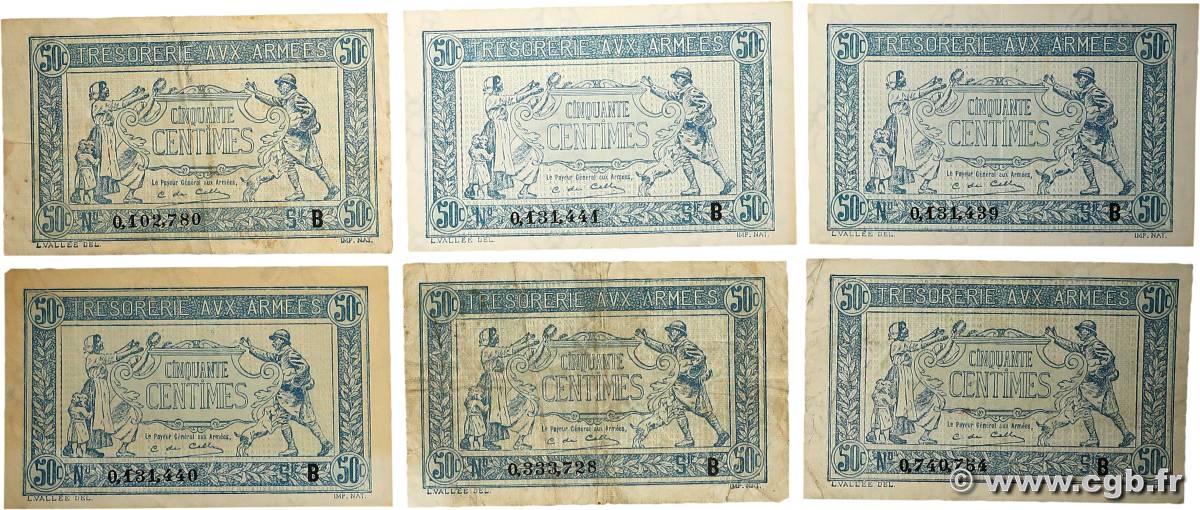50 Centimes TRÉSORERIE AUX ARMÉES 1917 Lot FRANCE  1917 VF.01.02 TB à TTB