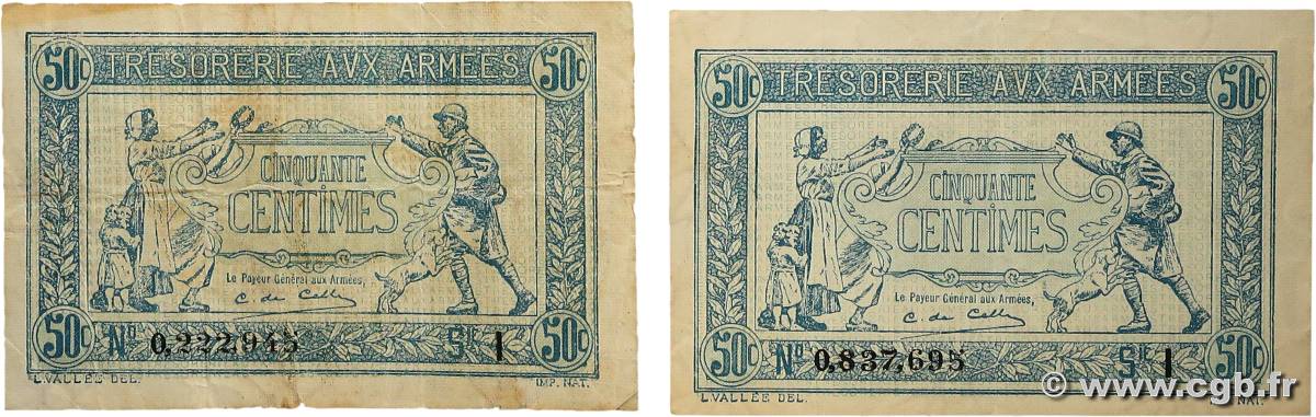 50 Centimes TRÉSORERIE AUX ARMÉES 1917 Lot FRANCE  1917 VF.01.09 TTB
