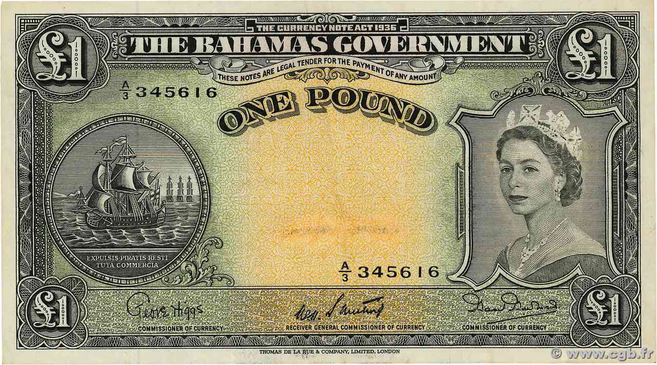 1 Pound BAHAMAS  1954 P.15b BB