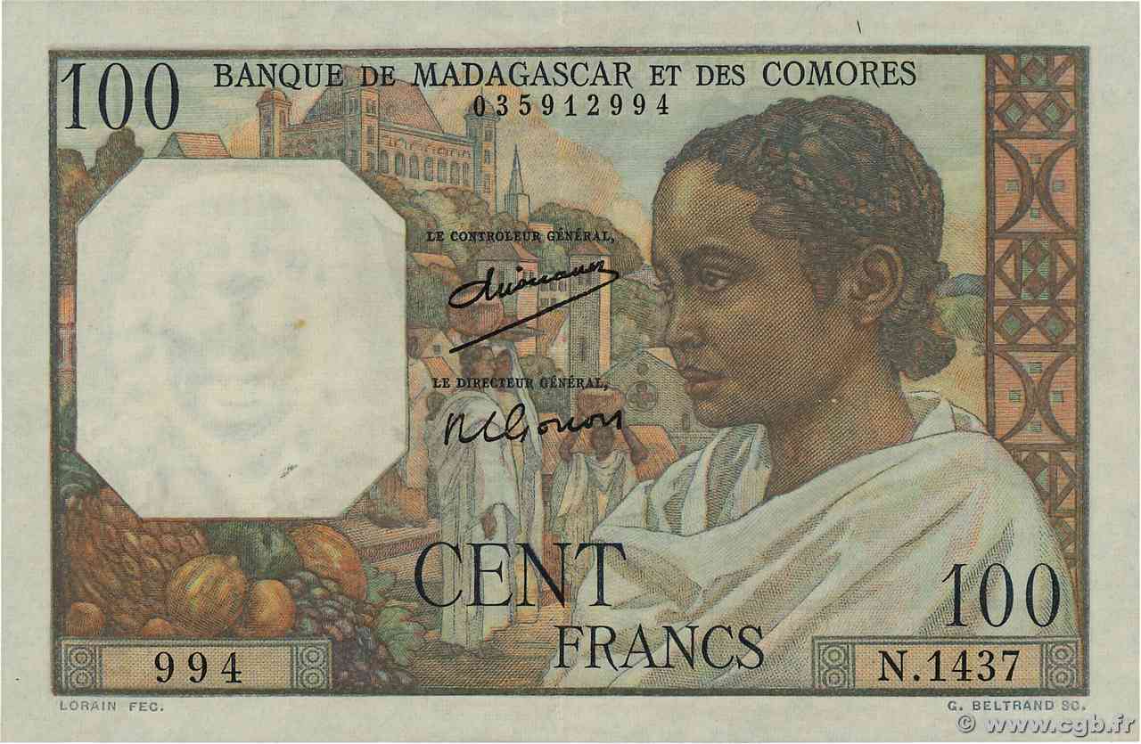 100 Francs MADAGASCAR  1950 P.046a SPL